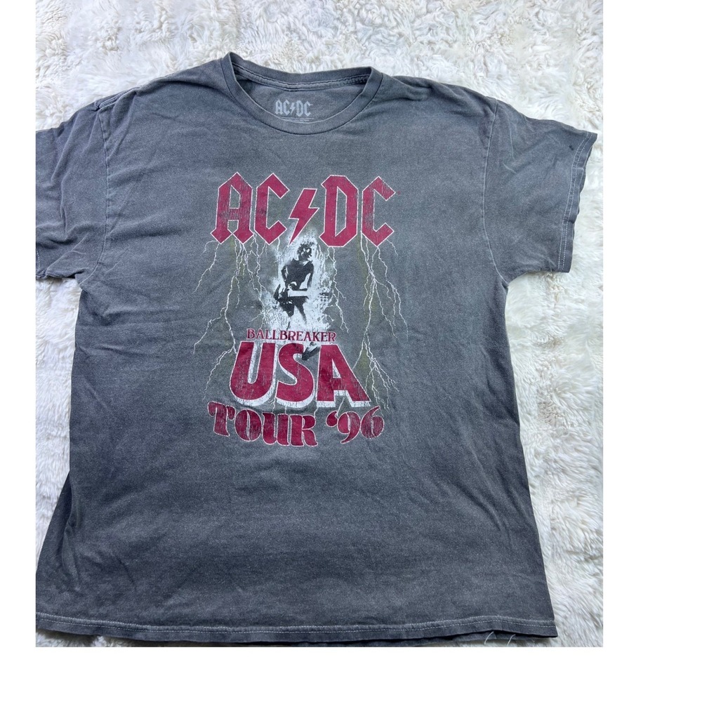 AC/DC Ballbreaker USA Tour 96 Graphic T-Shirt Mens Large Gray Rock Band Tee A31